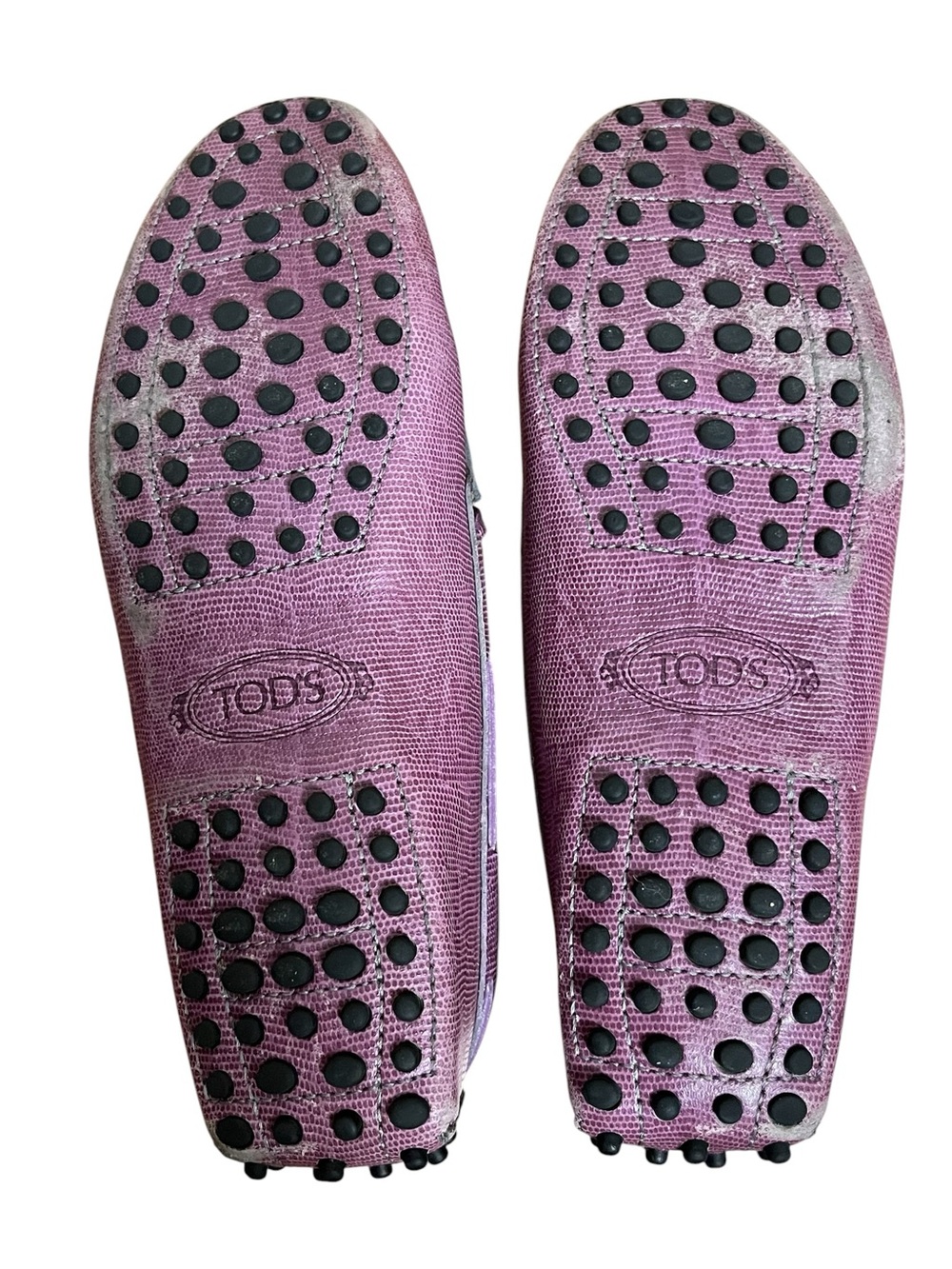 Tod's Gommino purple lizard-embossed leather tassel driving loafer moccasins 38 - Picture 13 of 16